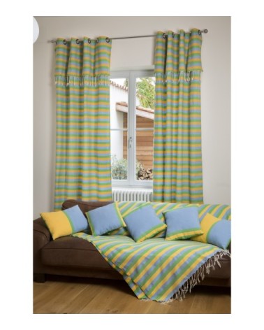 Rideau ajustable coton jaune turquoise vert 140 x 210 à 240