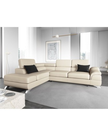 Canapé d'angle 5 places en imitation cuir beige