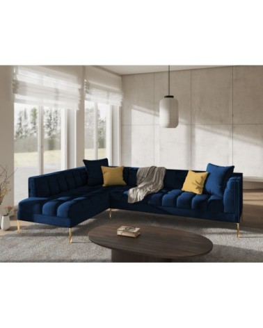 Canapé d'angle velours bleu roi 5 places