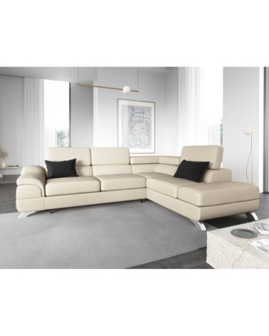 Canapé d'angle 5 places en imitation cuir beige