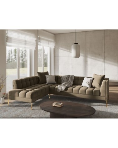 Canapé d'angle velours beige 5 places