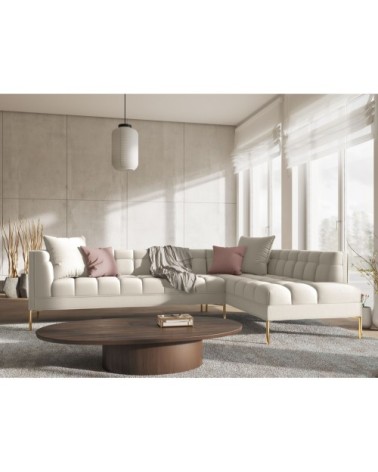 Canapé d'angle tissu structuré beige clair 5 places