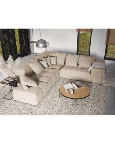 Canapé d'angle 5 places en velours beige
