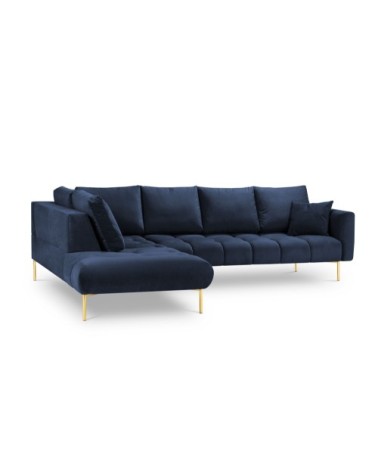 Canapé d'angle 5 places en velours bleu roi