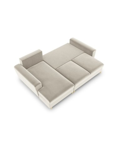 Canapé d'angle gauche convertible 4 places en tissu velours beige
