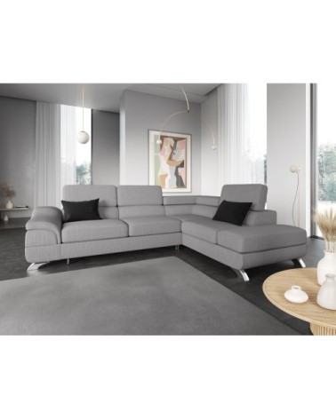 Canapé d'angle 5 places en tissu structuré gris