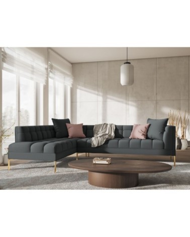 Canapé d'angle tissu structuré gris foncé 5 places