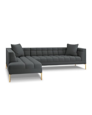 Canapé d'angle tissu structuré gris foncé 5 places