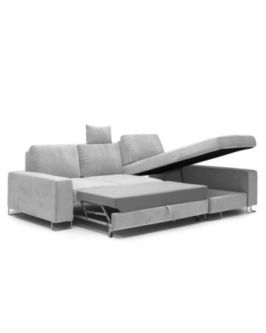 Canapé d'angle 4 places en velours gris clair