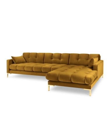 Canapé d'angle droit 5 places en tissu velours jaune