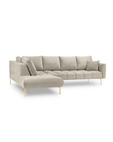 Canapé d'angle 5 places en velours beige