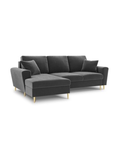 Canapé d'angle gauche convertible 4 places en tissu velours gris clair