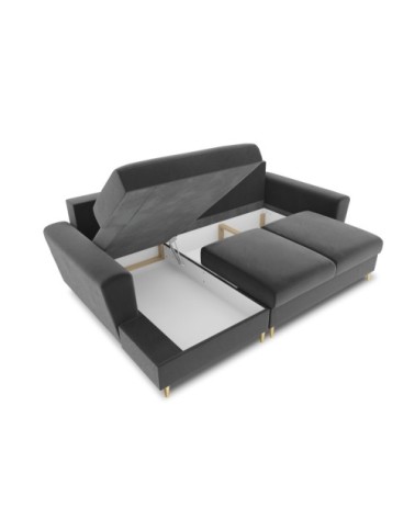 Canapé d'angle gauche convertible 4 places en tissu velours gris clair