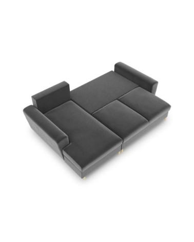 Canapé d'angle gauche convertible 4 places en tissu velours gris clair