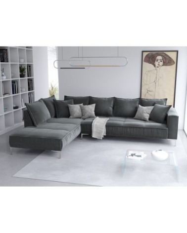 Canapé d'angle 5 places en velours gris