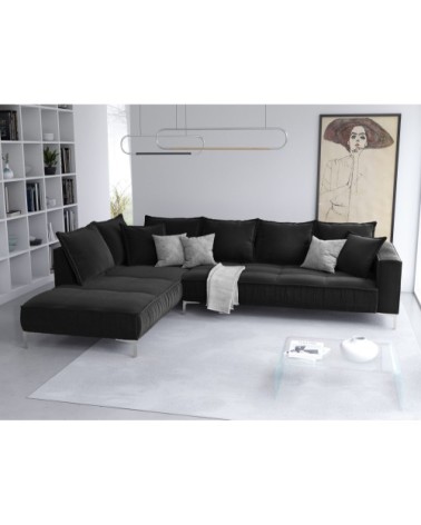 Canapé d'angle 5 places en velours noir