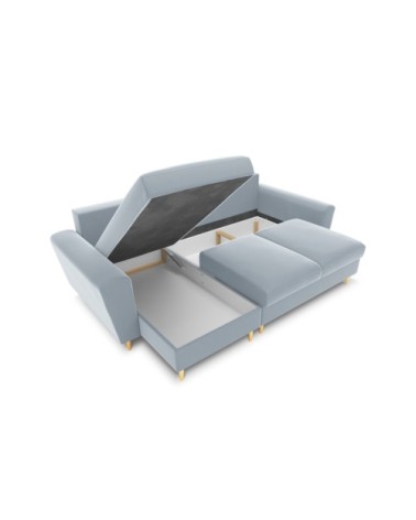Canapé d'angle reversible, convertible 4 places velours bleu clair
