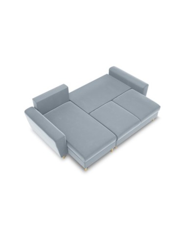 Canapé d'angle reversible, convertible 4 places velours bleu clair
