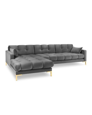 Canapé d'angle gauche 5 places en tissu velours gris clair