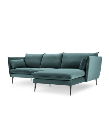 Canapé d'angle 4 places en velours pétrole