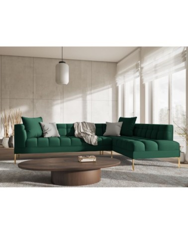 Canapé d'angle tissu structuré vert 5 places
