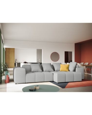 Canapé d'angle 4 places en tissu structuré gris clair