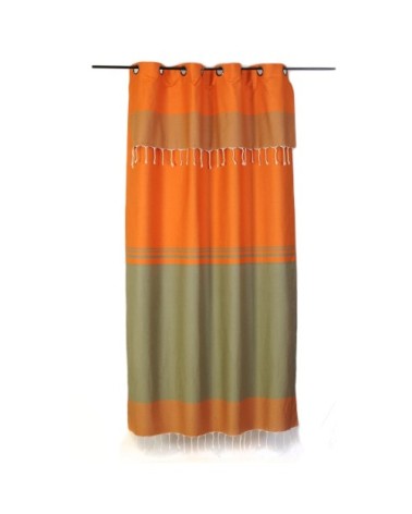 Rideau ajustable coton rayures orange et vert 140 x 290 à 320