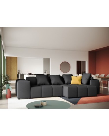 Canapé d'angle 4 places en tissu structuré noir