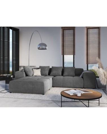 Canapé d'angle 5 places en velours gris clair