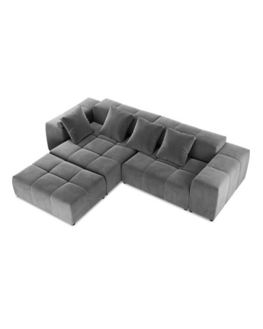 Canapé d'angle 5 places en velours gris clair