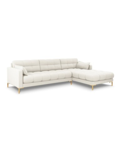 Canapé d'angle droit 5 places en tissu structurel beige clair