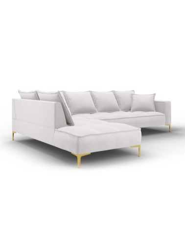 Canapé d'angle 5 places en tissu structuré gris clair