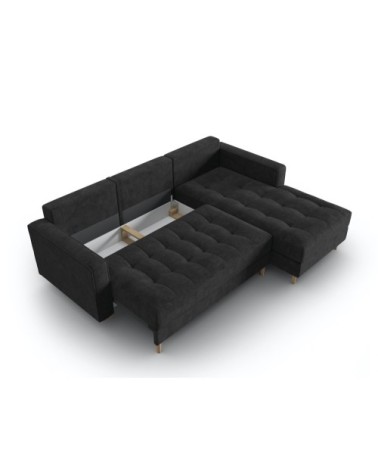 Canapé d'angle 5 places en tissu structuré noir