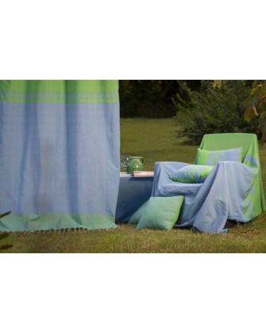 Rideau ajustable coton rayures vert et bleu 140 x 210 à 240