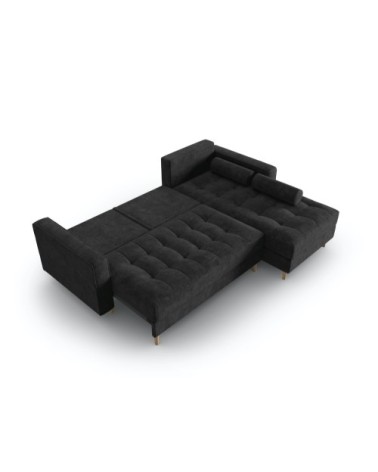 Canapé d'angle 5 places en tissu structuré noir