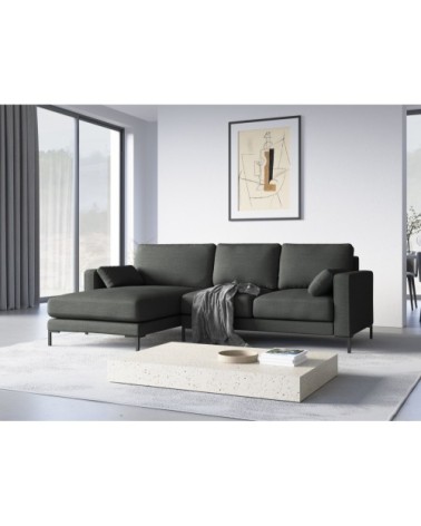 Canapé d'angle 4 places en tissu structuré gris foncé