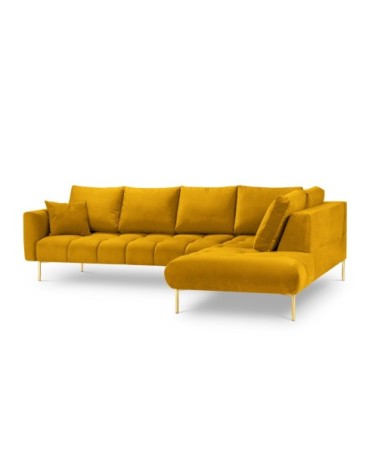 Canapé d'angle 5 places en velours jaune