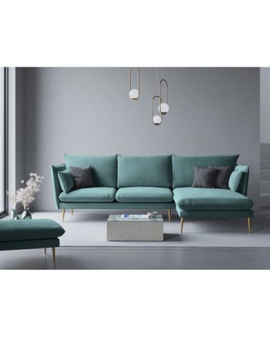 Canapé d'angle 4 places en velours pétrole