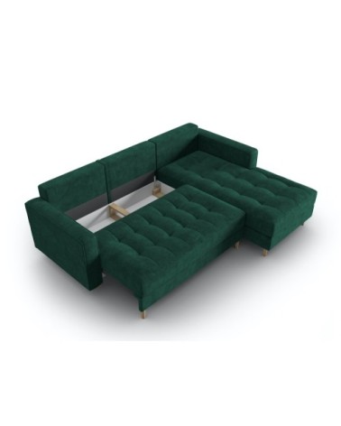 Canapé d'angle 5 places en tissu structuré vert bouteille