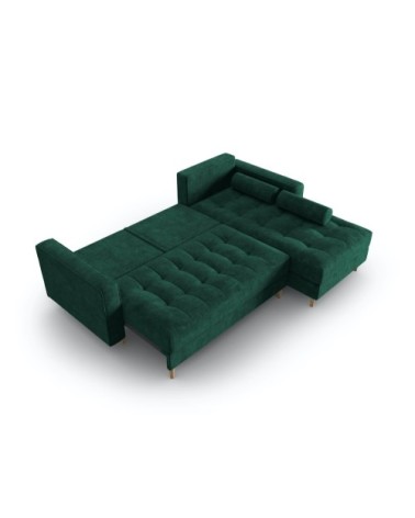 Canapé d'angle 5 places en tissu structuré vert bouteille