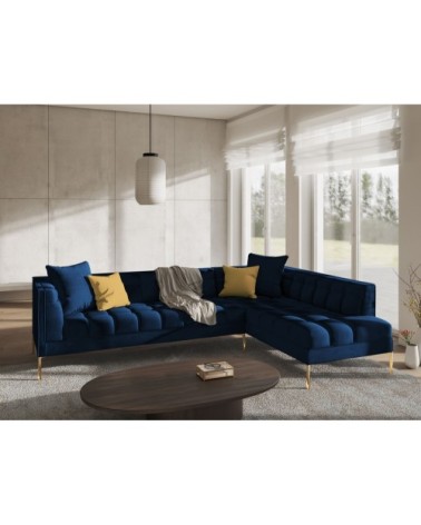 Canapé d'angle velours bleu roi 5 places