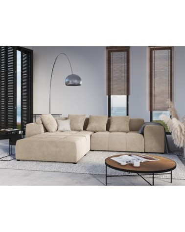 Canapé d'angle 5 places en velours beige
