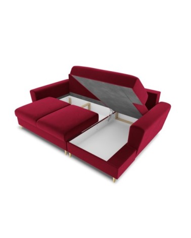 Canapé d'angle droit convertible 4 places en tissu velours rouge
