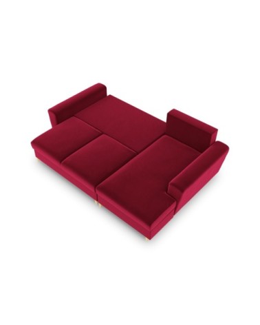 Canapé d'angle droit convertible 4 places en tissu velours rouge