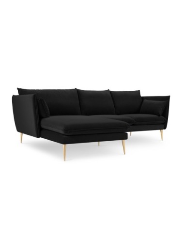 Canapé d'angle 4 places en velours noir