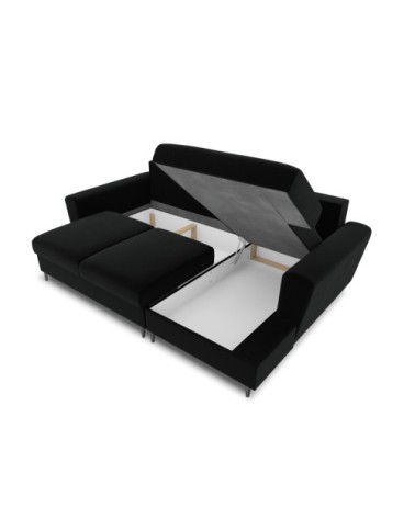 Canapé d'angle droit convertible 4 places en tissu velours noir