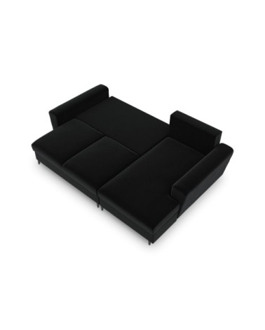 Canapé d'angle droit convertible 4 places en tissu velours noir