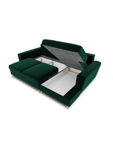 Canapé d'angle droit convertible 4 places velours vert bouteille