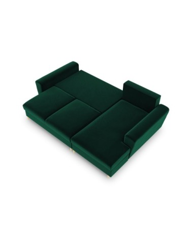 Canapé d'angle droit convertible 4 places velours vert bouteille