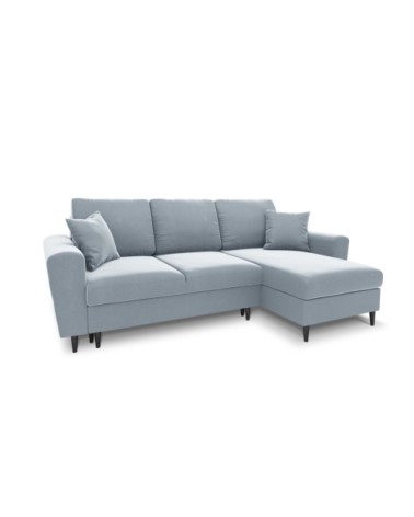 Canapé d'angle reversible, convertible 4 places velours bleu clair